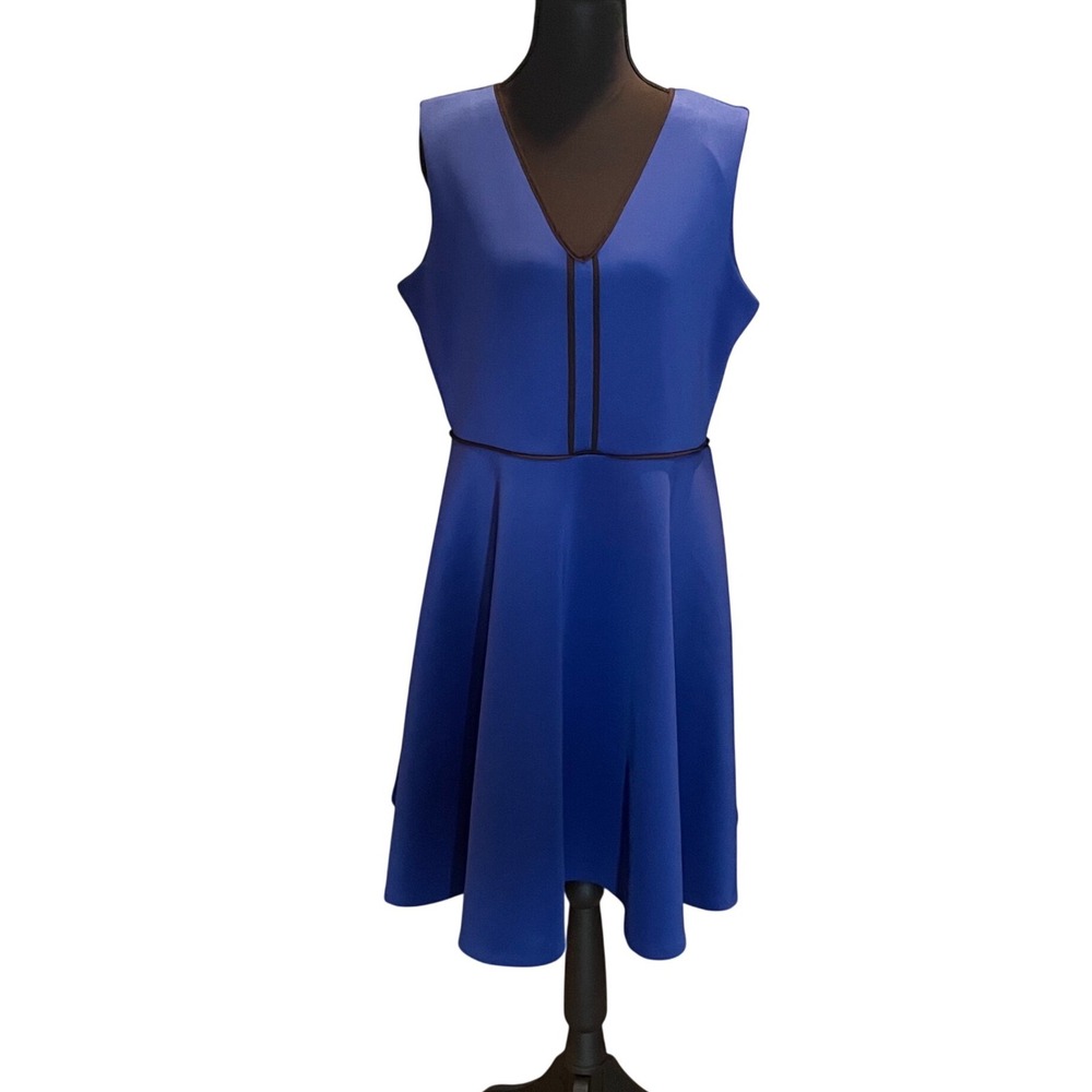 REED Marine Blue Scuba Fit and Flare Dress Sleeveless V-Neck L Mod Minimalist